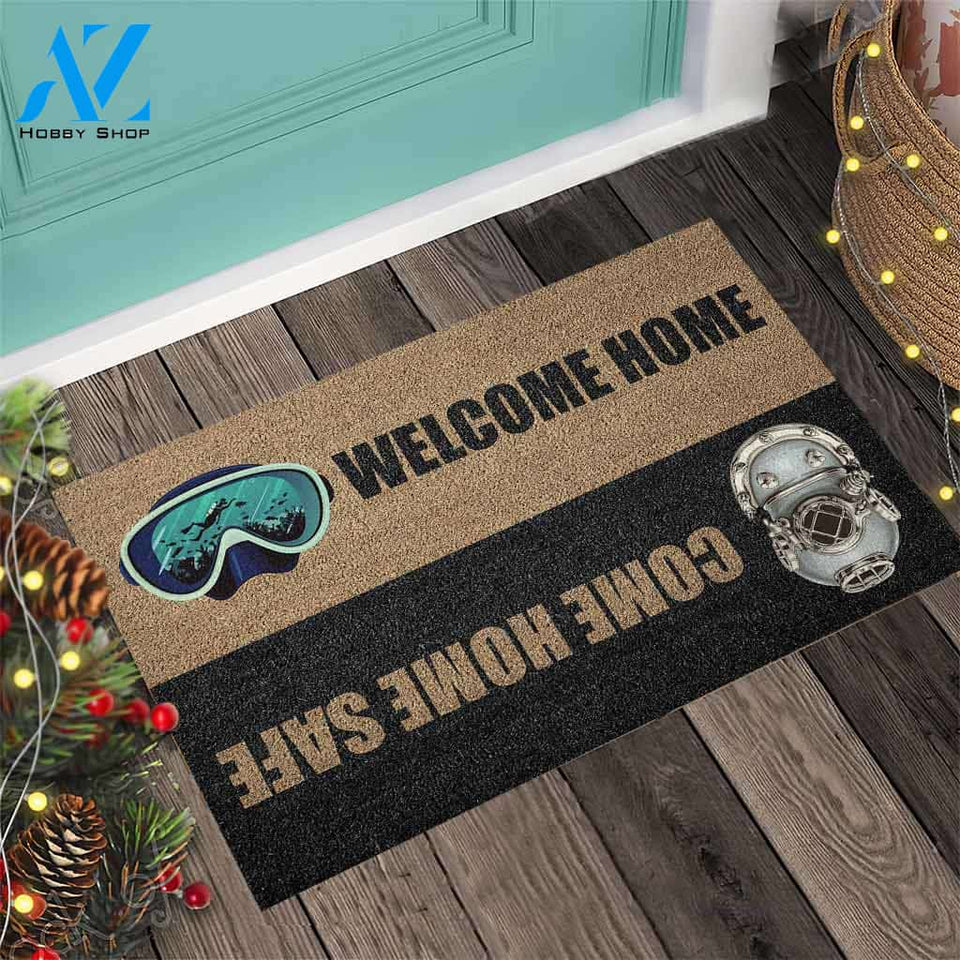 Welcome Home Come Home Safe - Scuba Diving Coir Pattern Print Doormat