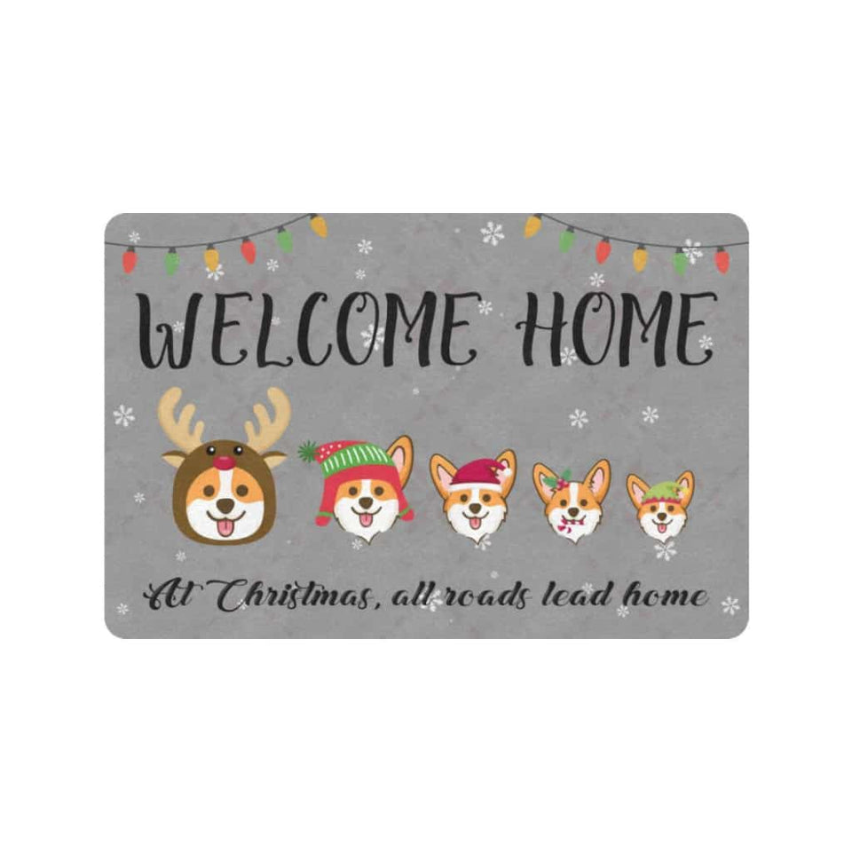 Welcome Home Corgi Dogs Lover Merry Christmas Doormat Welcome Mat