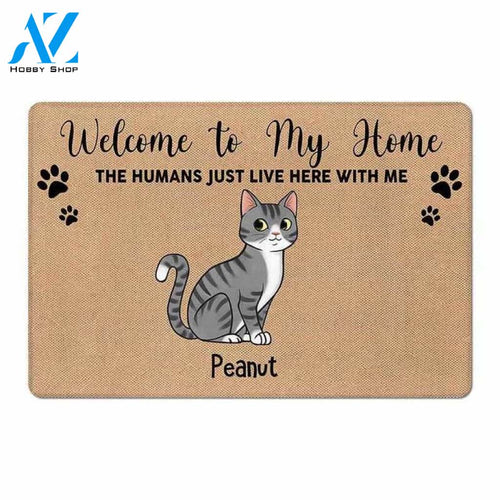 Welcome Home Cute Sitting Cats Personalized Doormat , Funny Gift ,Home Doormat ,House Warming ,Closing Gift, Funny Doormat, Welcome