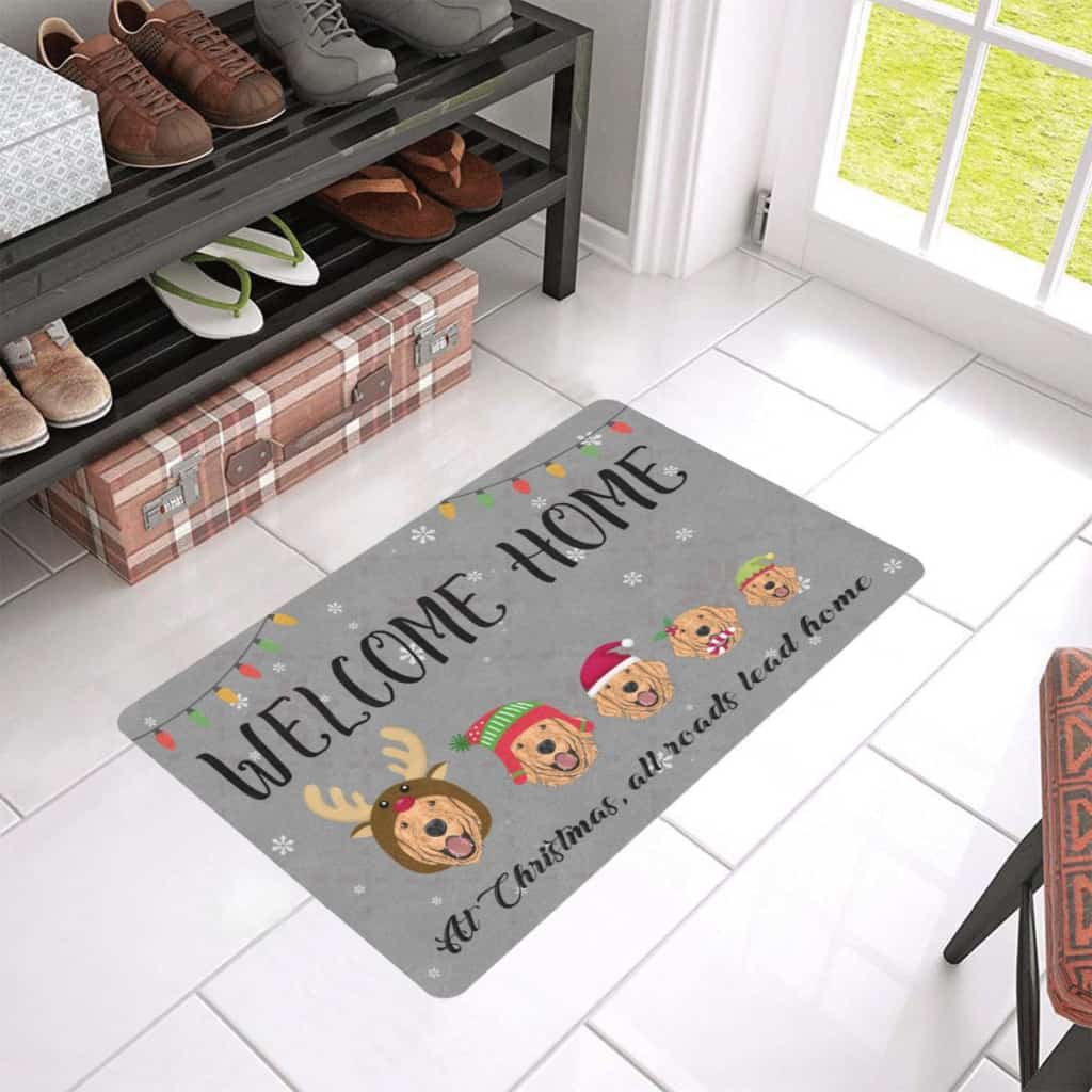 Welcome Home Golden Retriever Merry Christmas Doormat Welcome Mat