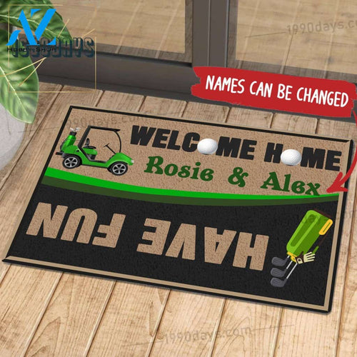 Welcome Home Have Fun Golf Doormat Customize Your Name Black & White Green Indoor Outdoor Saint Patrick's Day Personalized Mat | Welcome Mat | House Warming Gift