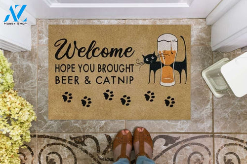 Welcome Hope You Brought Beer & Catnip Doormat Welcome Mat Housewarming Gift Home Decor Funny Doormat Gift Idea For Beer Lovers Gift For Cat Lovers