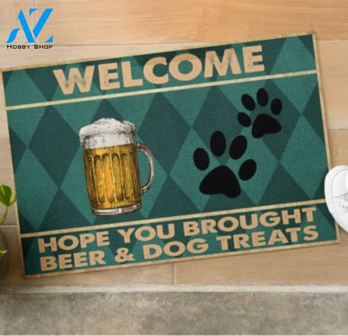 Welcome Hope You Brought Beer & Dog Treats Doormat Welcome Mat House Warming Gift Home Decor Gift for Dog Lovers Funny Doormat Gift Idea