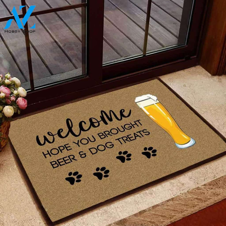 Personalized Name Family House Welcome Hope You Brought Beer & Dog Treats Doormat Welcome Mat Housewarming Gift Home Decor Funny Doormat Best Gift Idea For Family