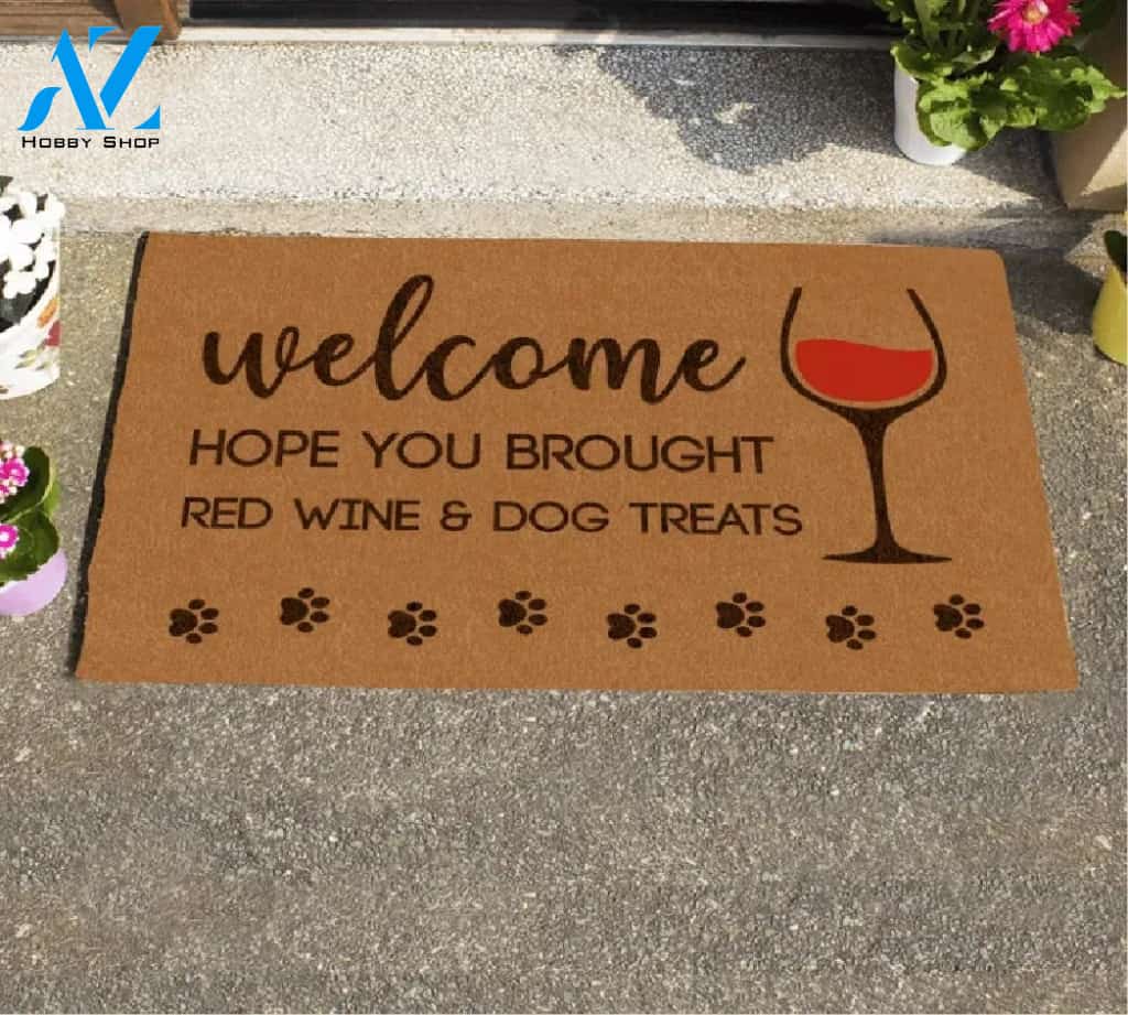 Welcome Hope You Brought Red Wine Doormat Indoor And Outdoor Mat Entrance Rug Sweet Home Decor Housewarming Gift Gift For Friend Family Stem Feminist