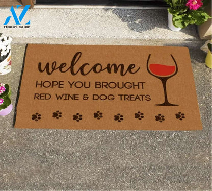 Welcome Hope You Brought Red Wine Doormat Indoor And Outdoor Mat Entrance Rug Sweet Home Decor Housewarming Gift Gift For Friend Family Stem Feminist