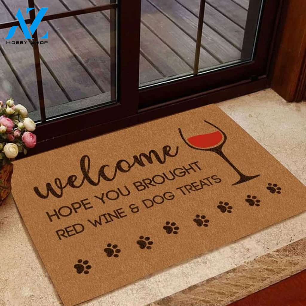 Welcome Hope You Brought Red Wine Doormat Indoor And Outdoor Mat Entrance Rug Sweet Home Decor Housewarming Gift Gift For Friend Family Stem Feminist