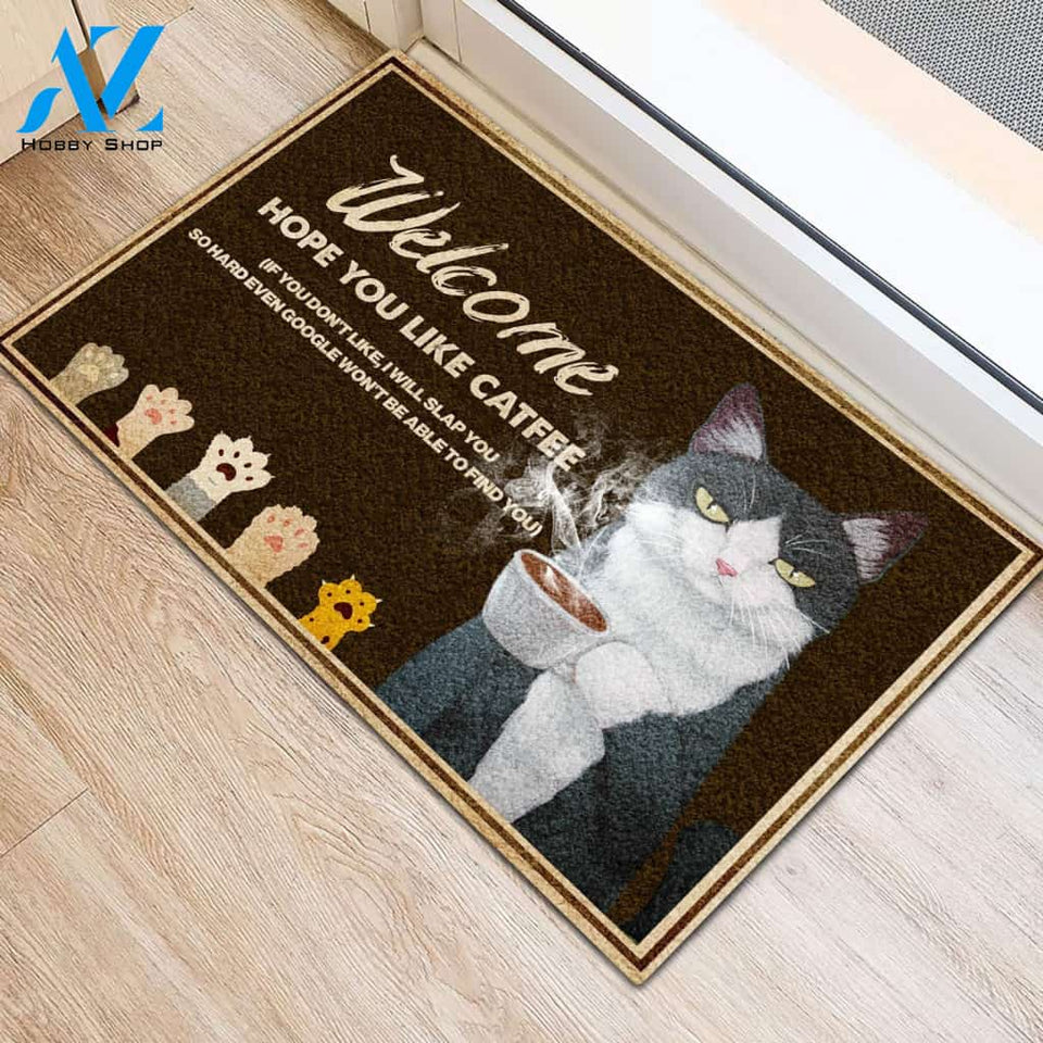 Welcome Hope You Like Catfee Doormat Welcome Mat House Warming Gift Home Decor Gift For Cat Lovers Funny Doormat Gift Idea