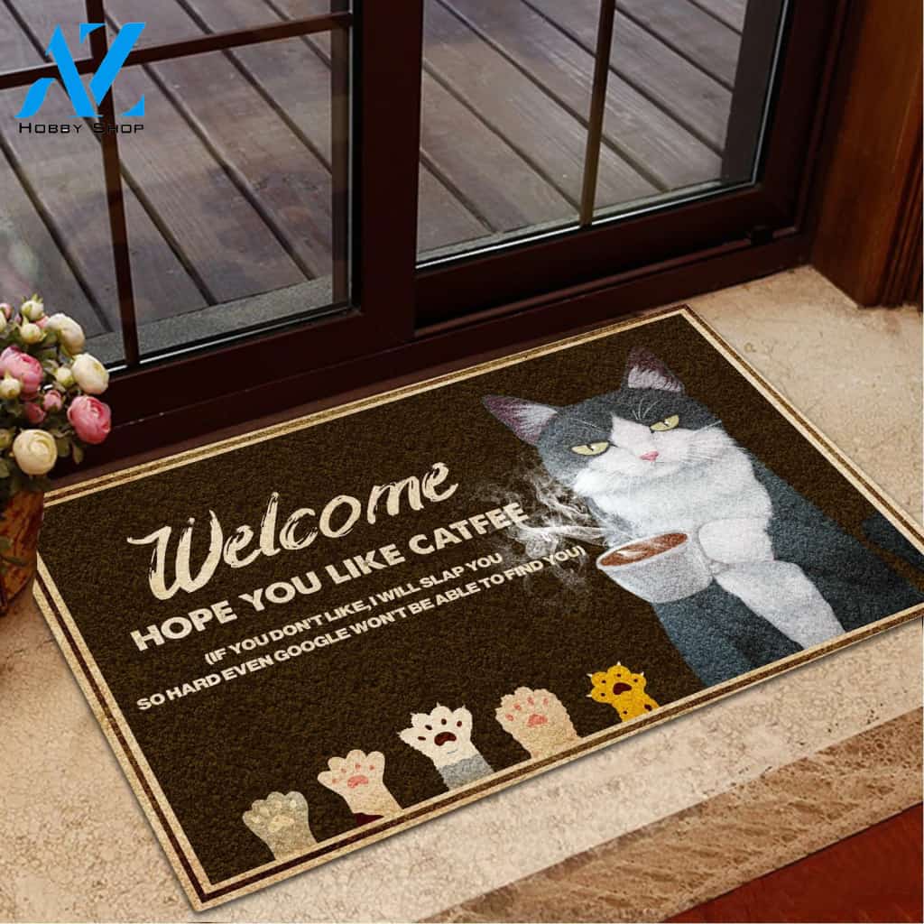 Welcome Hope You Like Catfee Doormat Welcome Mat House Warming Gift Home Decor Gift For Cat Lovers Funny Doormat Gift Idea