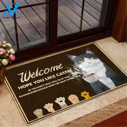 Welcome Hope You Like Catfee Doormat Welcome Mat House Warming Gift Home Decor Gift For Cat Lovers Funny Doormat Gift Idea