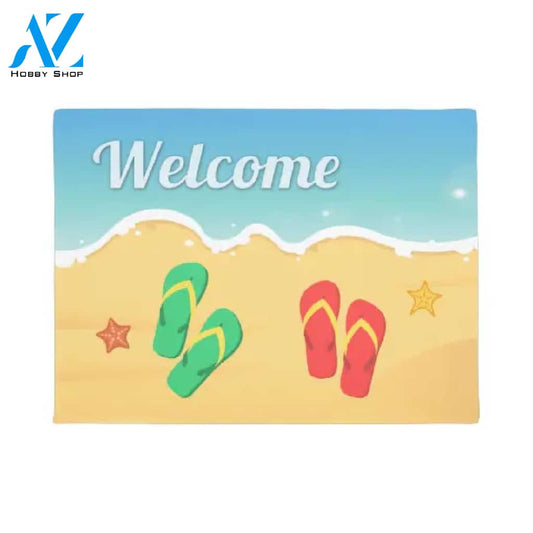 Personalized Name Family House Welcome In Summer Beach Sandal Starfish Doormat Welcome Mat House Warming Gift Home Decor Funny Doormat Gift Idea