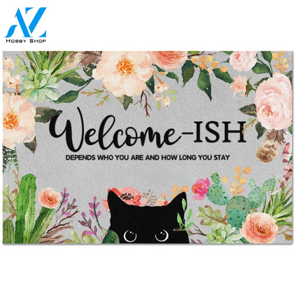 Welcome-ish Floral Frame - Funny Cats Indoor and Outdoor Doormat Warm House Gift Welcome Mat Gift For Flower Lover, Cat Lover, Gift For Friend Family