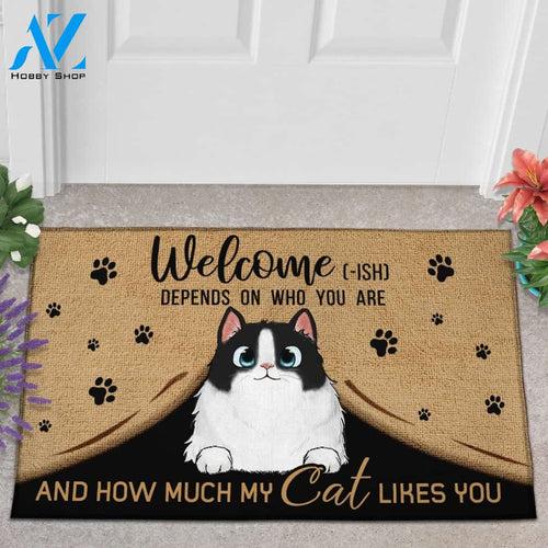 Welcome-ish How Much My Cat Likes You Funny Indoor And Outdoor Doormat Gift For Cat Lovers Birthday Gift Decor Warm House Gift Welcome Mat