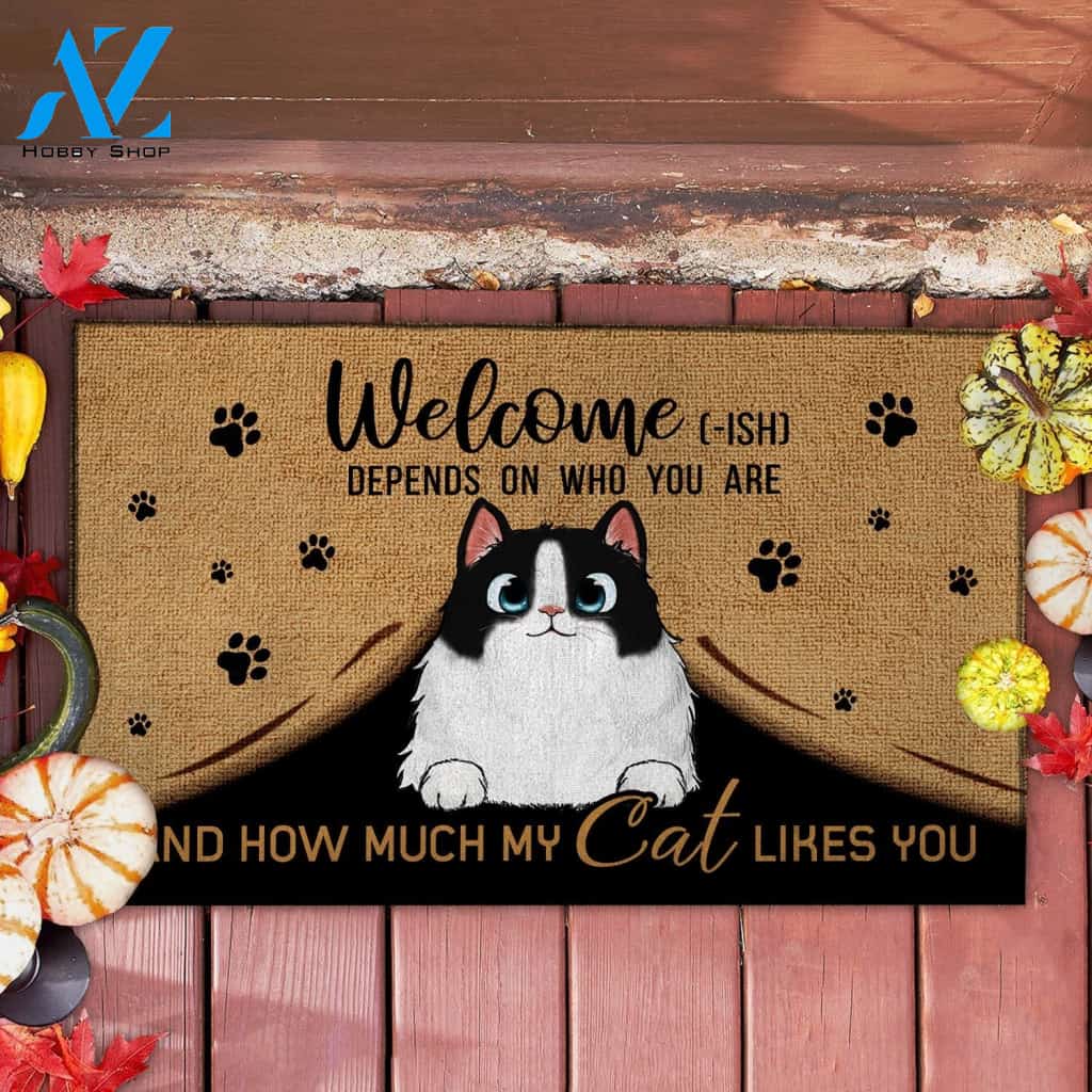 Welcome-ish How Much My Cat Likes You Funny Indoor And Outdoor Doormat Gift For Cat Lovers Birthday Gift Decor Warm House Gift Welcome Mat