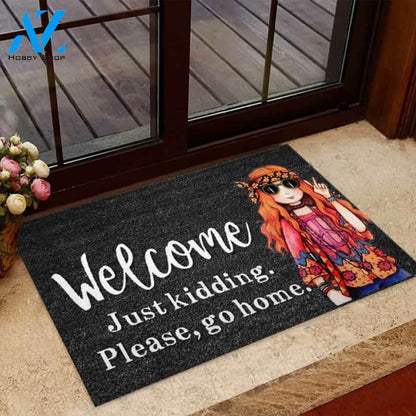 Welcome Just Kidding – Hippie Easy Clean Welcome DoorMat | Felt And Rubber | 40x60 cm | 45x75 cm | 60x90 cm | Colorful | DO1242