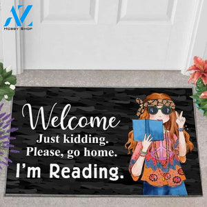 Welcome Just Kidding Please Go Home I'm Reading Doormat Welcome Mat Housewarming Gift Home Decor Funny Doormat Gift For Book Lovers