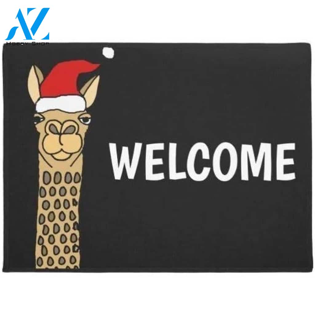 Welcome Llama In Santa Hat Christmas Doormat Welcome Mat House Warming Gift Home Decor Funny Doormat Gift Idea