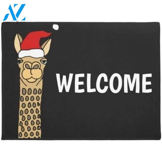 Welcome Llama In Santa Hat Christmas Doormat Welcome Mat House Warming Gift Home Decor Funny Doormat Gift Idea
