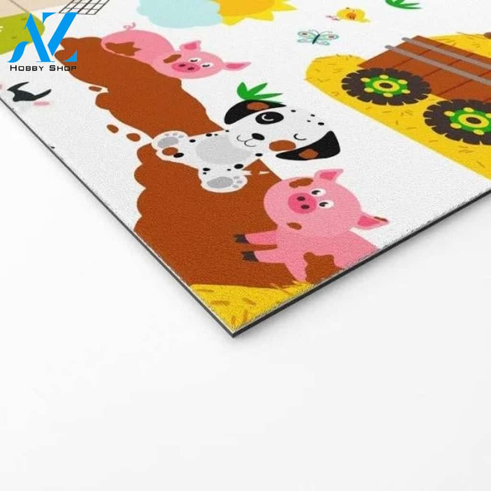 Welcome Mat | Cute Barnyard Farm Animals Pattern by Sam Ann Designs