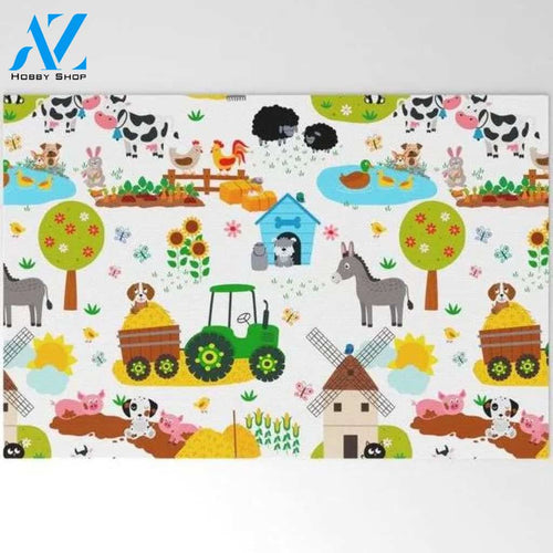 Welcome Mat | Cute Barnyard Farm Animals Pattern by Sam Ann Designs