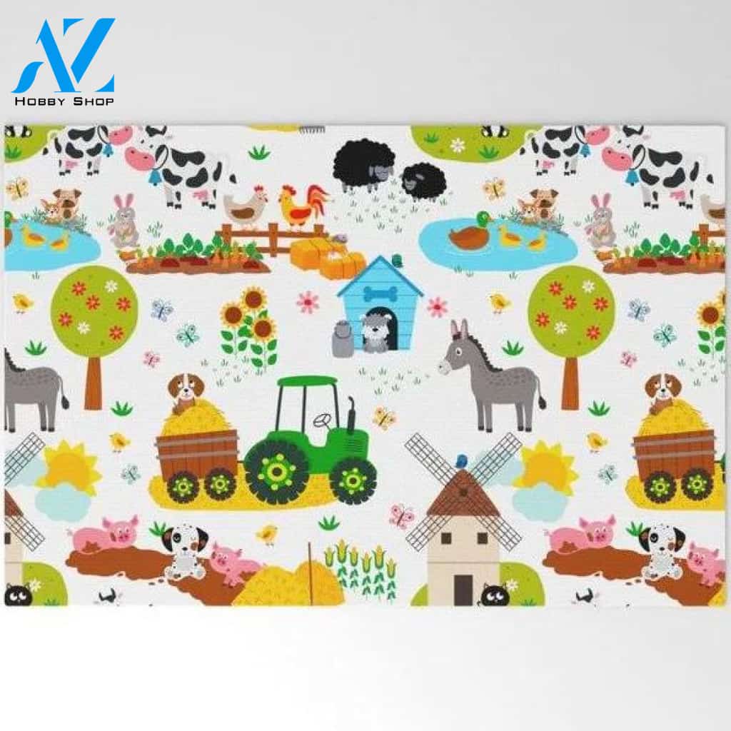 Welcome Mat | Cute Barnyard Farm Animals Pattern by Sam Ann Designs