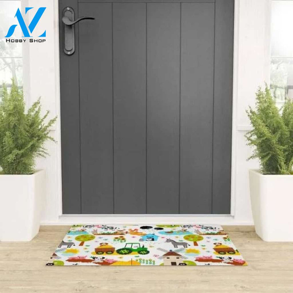 Welcome Mat | Cute Barnyard Farm Animals Pattern by Sam Ann Designs