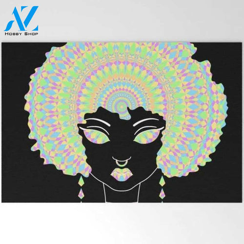 Welcome Mat | Cute Black Girl With Afro Mandala by Windydesert