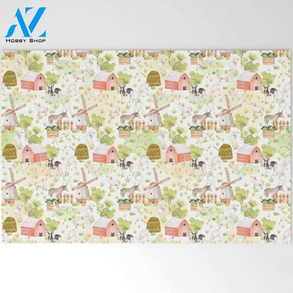 Welcome Mat | Farm Animal Friends On White by Bear & Mouse - Cute4kids