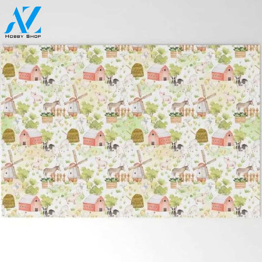 Welcome Mat | Farm Animal Friends On White by Bear & Mouse - Cute4kids