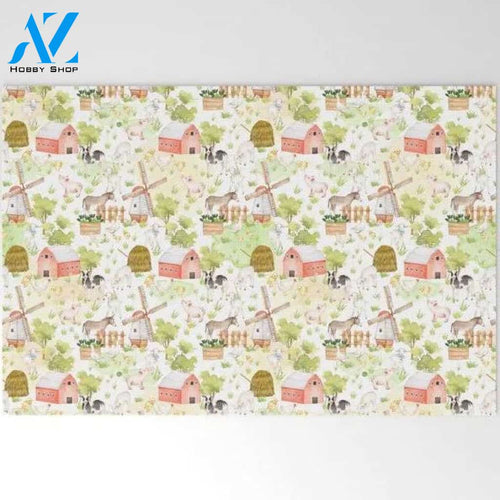 Welcome Mat | Farm Animal Friends On White by Bear & Mouse - Cute4kids