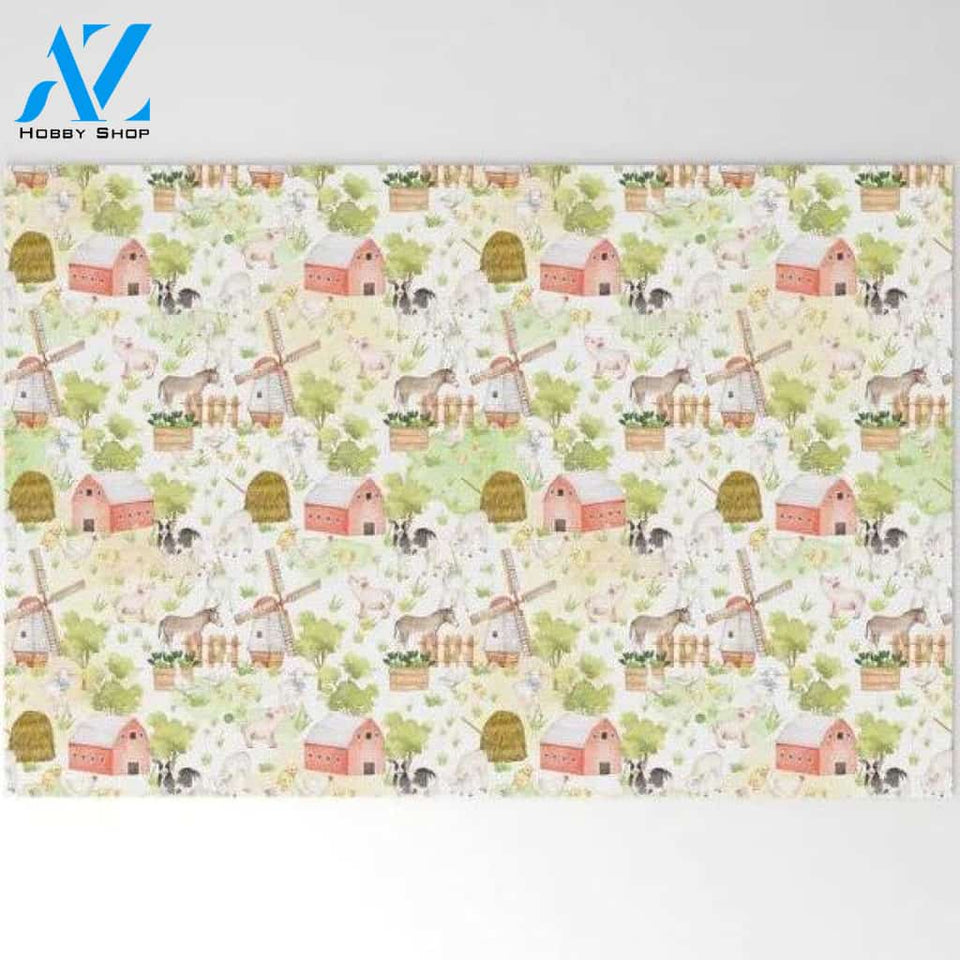 Welcome Mat | Farm Animal Friends On White by Bear & Mouse - Cute4kids