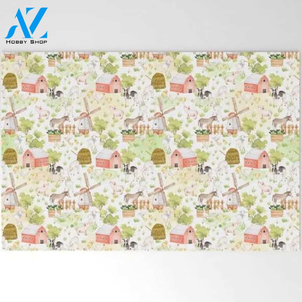 Welcome Mat | Farm Animal Friends On White by Bear & Mouse - Cute4kids