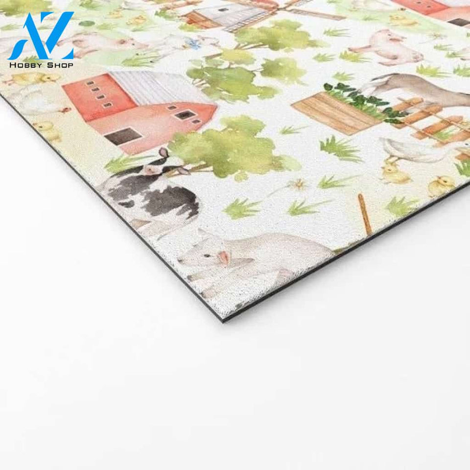 Welcome Mat | Farm Animal Friends On White by Bear & Mouse - Cute4kids