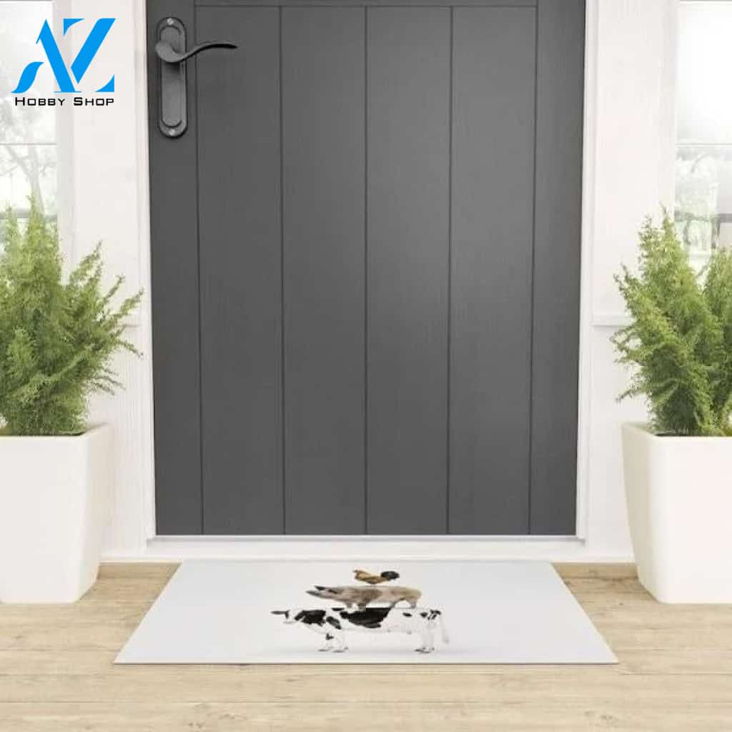Welcome Mat | Three Stacked Farm Animals by Amy Peterson Art Studio
