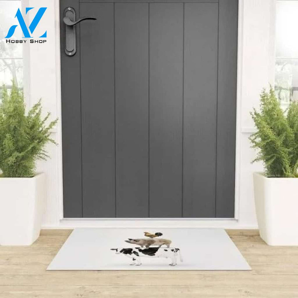 Welcome Mat | Three Stacked Farm Animals by Amy Peterson Art Studio