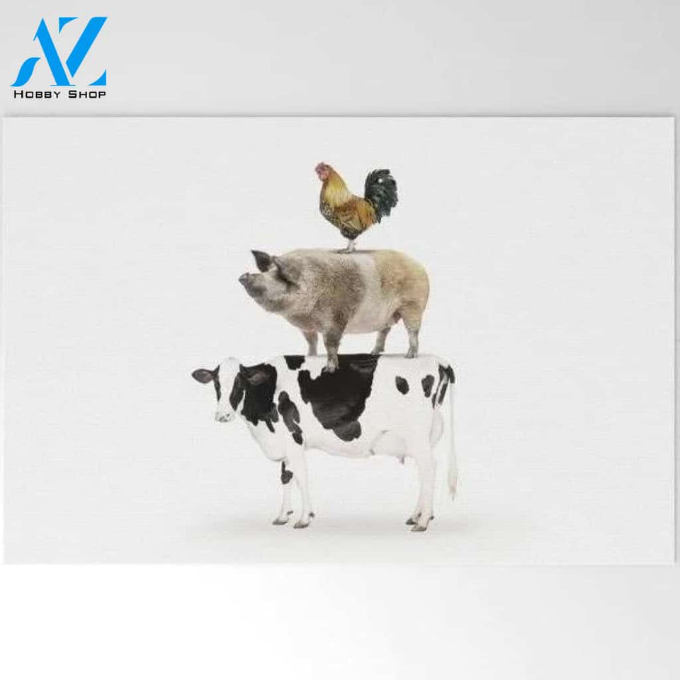 Welcome Mat | Three Stacked Farm Animals by Amy Peterson Art Studio