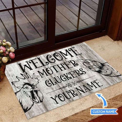 Welcome Mother Cluckers Personalized Custom Name Doormat Welcome Mat