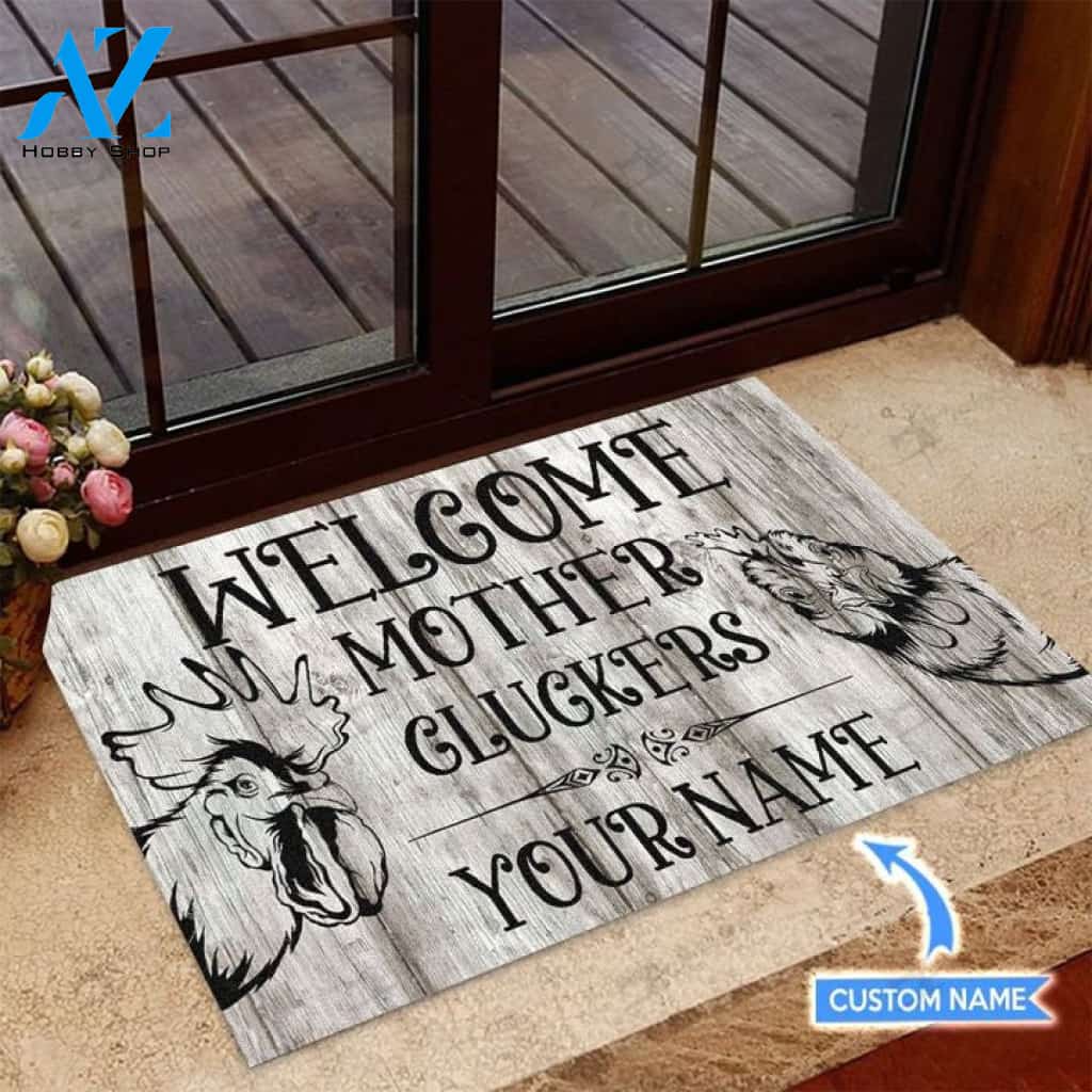 WELCOME MOTHER CLUCKERS PERSONALIZED DOORMAT
