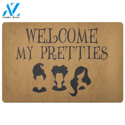 Welcome My Pretties Attractive Witch Halloween Doormat Indoor and Outdoor Mat Entrance Rug Funny Home Decor Closing Gift Gift for Friend Family Gift Idea