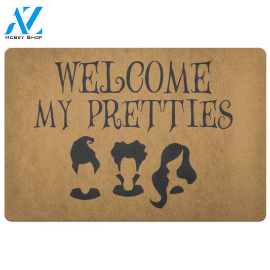 Welcome My Pretties Attractive Witch Halloween Doormat Indoor and Outdoor Mat Entrance Rug Funny Home Decor Closing Gift Gift for Friend Family Gift Idea