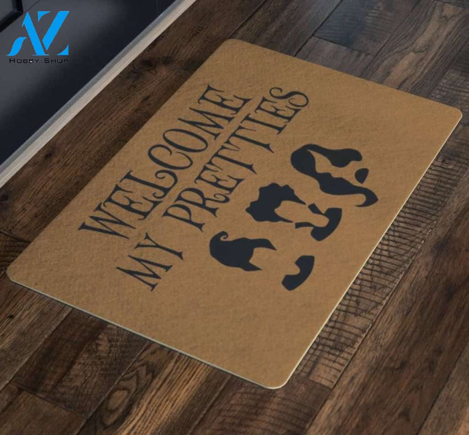Welcome My Pretties Attractive Witch Halloween Doormat Indoor and Outdoor Mat Entrance Rug Funny Home Decor Closing Gift Gift for Friend Family Gift Idea