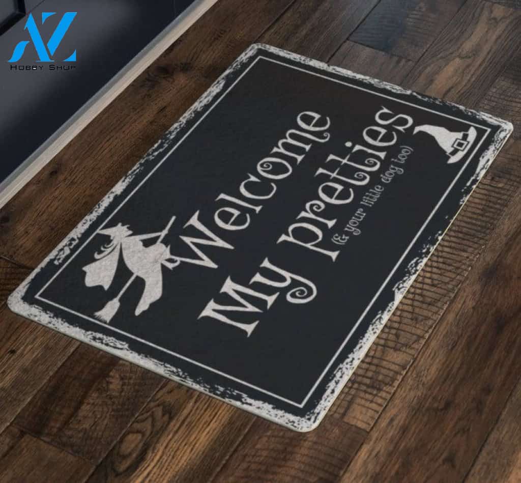 Welcome My Pretties Witch Wizard Halloween Doormat Indoor and Outdoor Mat Entrance Rug Funny Home Decor Closing Gift Gift for Friend Family Gift Idea