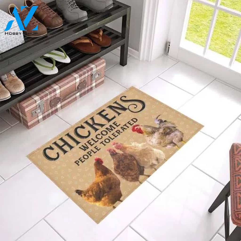Welcome People Tolerated Chicken Animal Doormat Welcome Mat Farm Rug Farmer House Decor Housewarming Gift Gift for Famer Friend Family Gift for Chicken Farm Animal Lovers