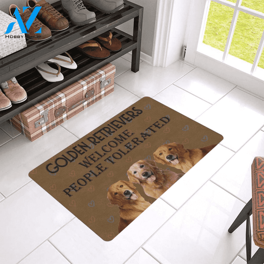 Welcome People Tolerated Golden Retriever Easy Clean Welcome DoorMat | Felt And Rubber | 40x60 cm | 45x75 cm | 60x90 cm | Colorful | DO1445