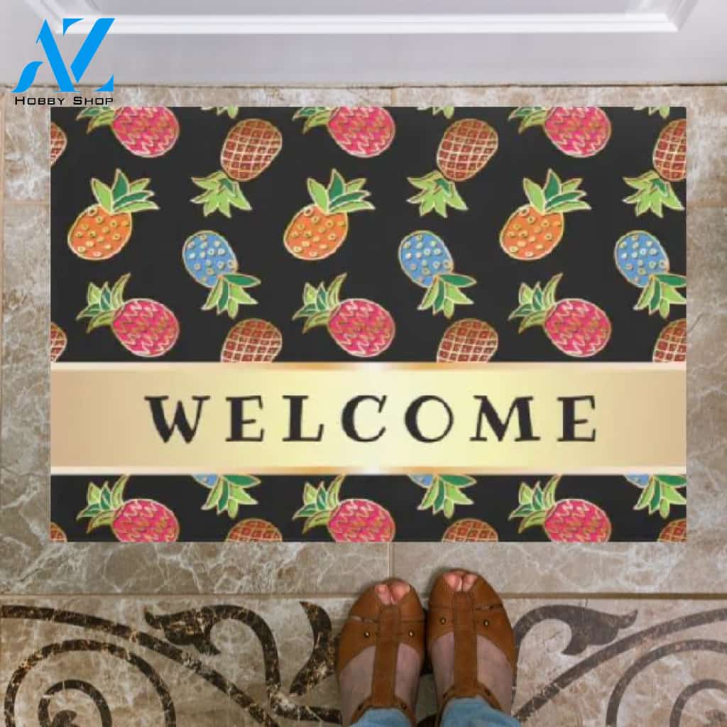 Welcome Pineapples Multicolor Doormat Welcome Mat Housewarming Gift Home Decor Funny Doormat Gift Idea For Fruit Lovers Gift For Friend