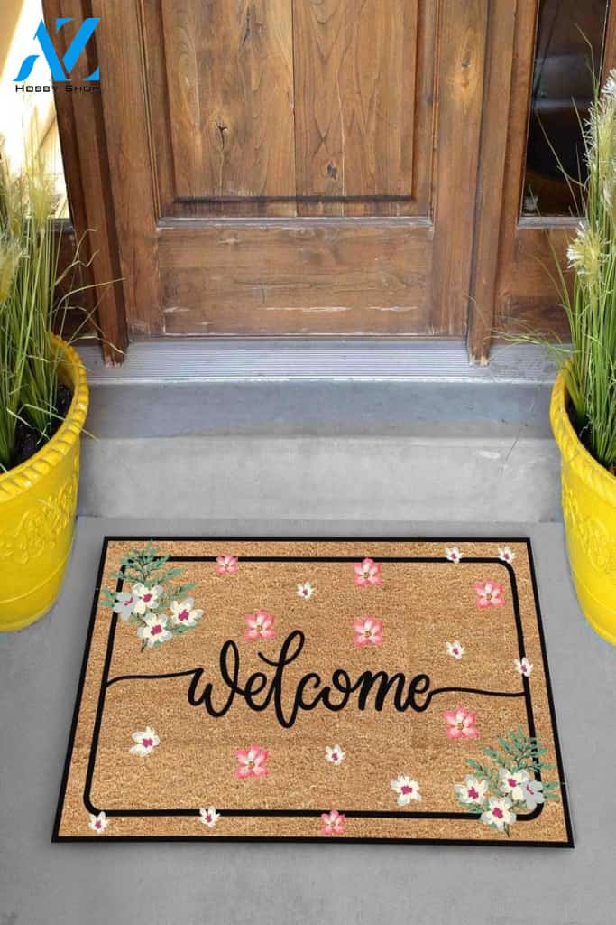 Welcome Pink Falling Flower Flower Doormat Indoor And Outdoor Mat Entrance Rug Sweet Home Decor Closing Gift Gift For Friend Family Birthday Floral Lovers Gift Idea