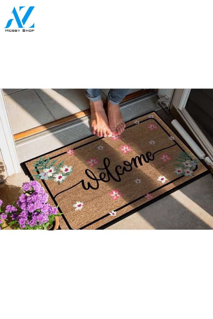 Welcome Pink Falling Flower Flower Doormat Indoor And Outdoor Mat Entrance Rug Sweet Home Decor Closing Gift Gift For Friend Family Birthday Floral Lovers Gift Idea