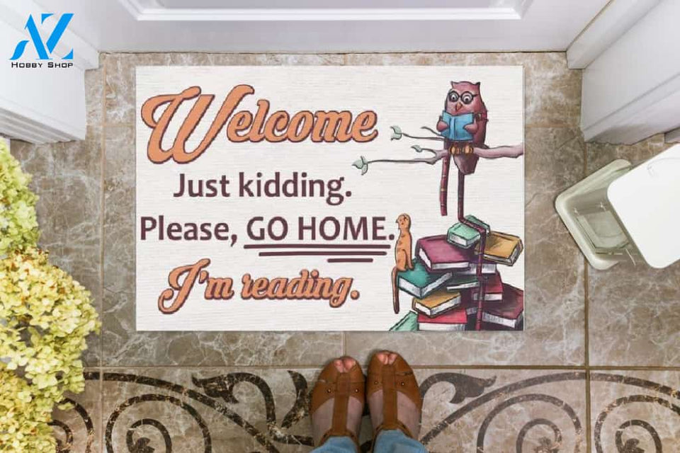 Welcome Please Go Home I'm Reading Doormat Welcome Mat Housewarming Gift Home Decor Funny Doormat Gift For Book Lovers
