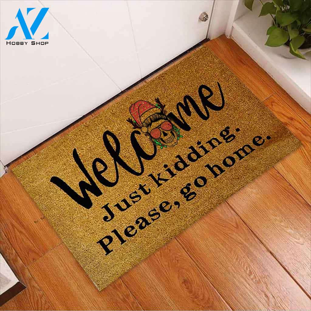 Welcome Please Go Home - Skull Coir Pattern Print Doormat