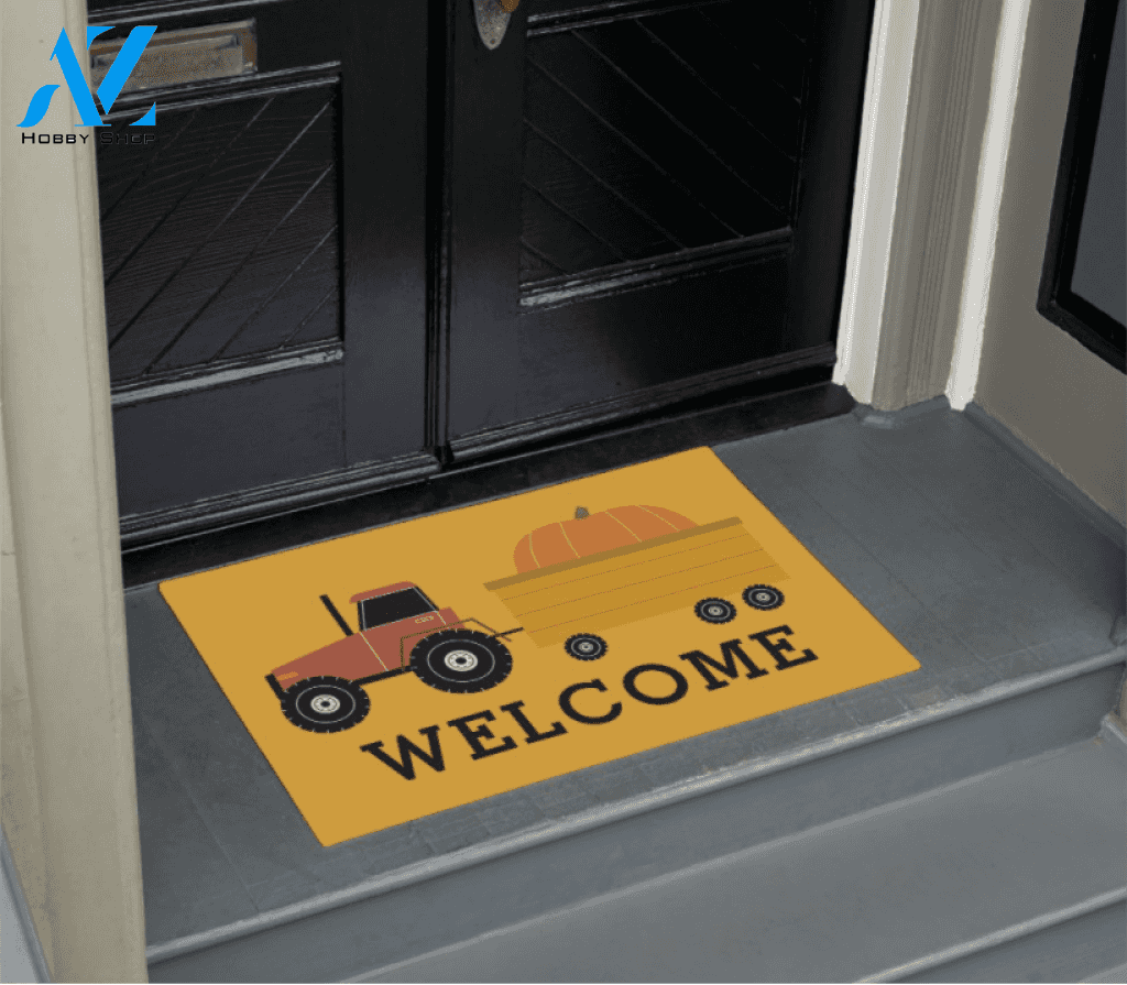 Welcome Pumpkin Truck Halloween Vehicle Doormat Indoor And Outdoor Mat Entrance Rug Sweet Home Decor Housewarming Gift Gift for Friend Family Birthday New Home
